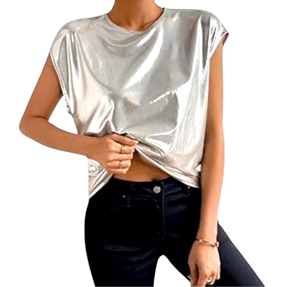 NWOT Rebecca Minkoff Liquid Metallic Shirt Size XL - Picture 1 of 7